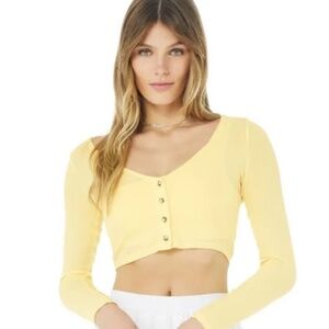 ALO Yoga Candelight Whisper Cardigan Button Crop Top Small Excellent Condition